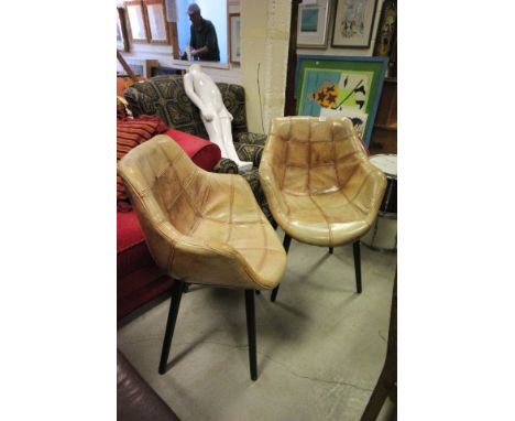 Pair of Stylish Light Tab Leather Tub Chairs