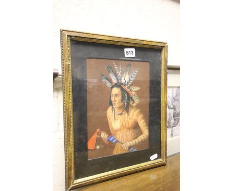 Gilt Framed Oil Painting Portrait of a Native American Indian Warrior