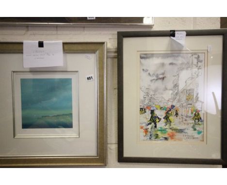 Limited Edition Signed L. Coulson Print of Fishing Village at Night together with a Watercolour of Warminster Street Scene si