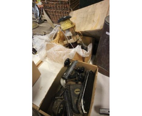 Box of Vintage Door Furniture, Vintage Tilley Lamp and a French Garden Sprayer