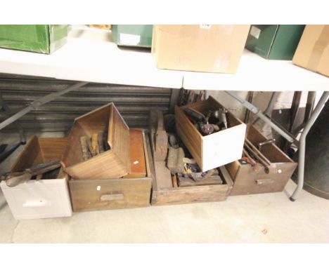 Large Group of Tools including Wood Working Planes, Lamps, Wooden Handled Tools, Rasps, etc