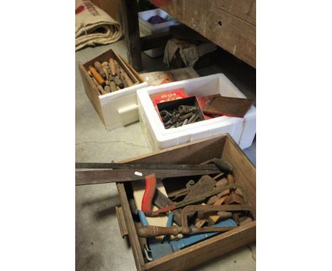Large Group of Tools including Wooden Handled Chesiels