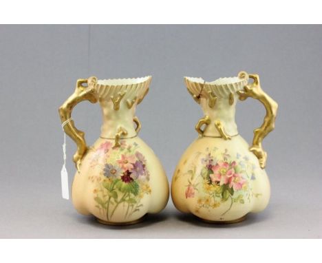 Pair of Late Victorian Royal Worcester Blush Ivory Jugs, shape 1507 (one a/f)