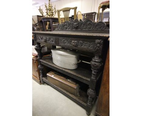 19th century Oak Profusely Carved Three Tier Buffet