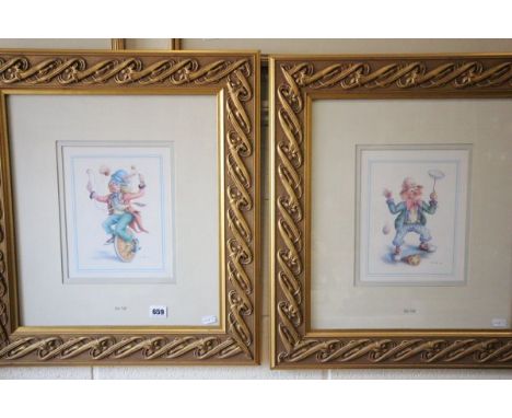 Rob Pohl, Pair of Studio Framed Print Illustrations of Clowns