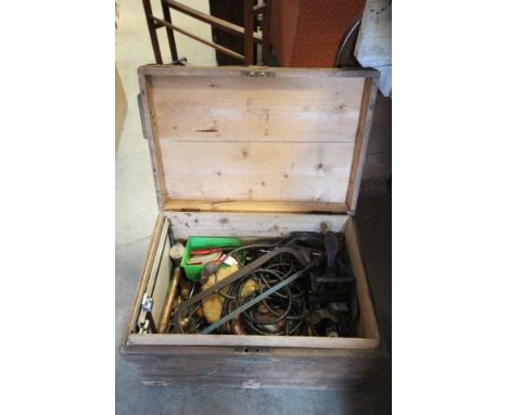 Pine Box with a quantity of old tools