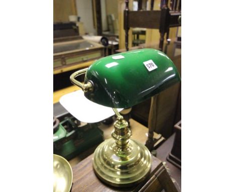 Brass Office Lamp with Green Glass Shade