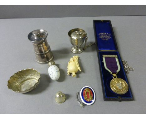 Mixed Lot to include Masonic Medal, Pepper Grinder, Perfume Bottle, etc