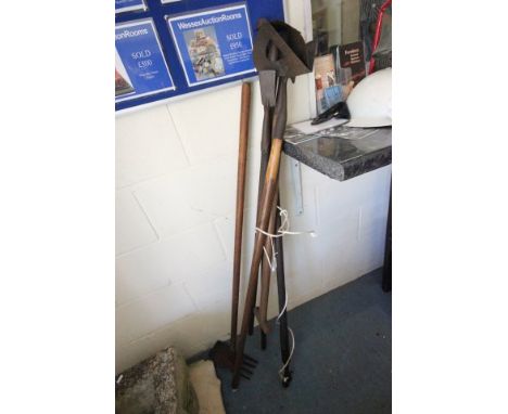 Six Vintage Long Wooden Handled Garden Tools