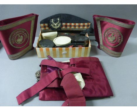 Masonic Northumberland Sash and Two Arm Bands together with Box Small Hats and Military Caps
