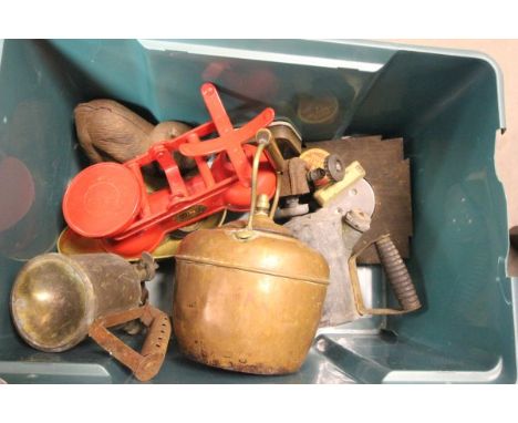 Copper Kettle, Oak Cased Barometer, Scales, etc