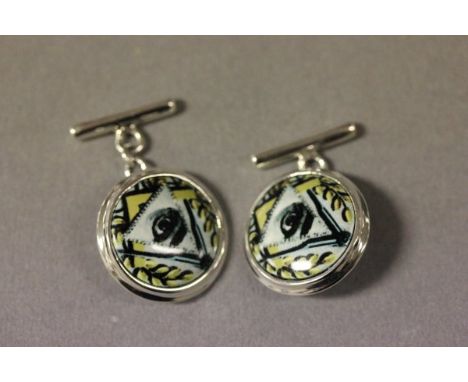 Pair of Silver and Enamel Masonic Style Cufflinks