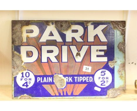 Vintage Enamel Sign 'Park Drive, Plain & Cork Tipped'