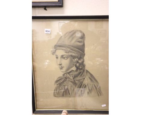 1867 Framed French Pastel Portrait of a Girl in Traditional Bourgogne Dress, signed and dated and inscribed in pencil