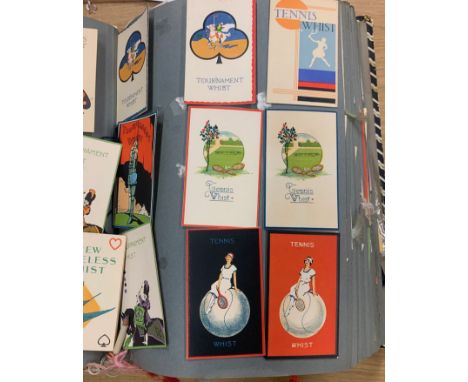 [SAMPLE BOOK / CARDS SCORE CARDS], large thick folio containing whist &amp; bridge score cards (200+), some laid down, some l