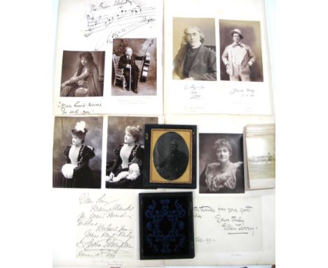 PHOTOGRAPHY, a cased ambrotype, cartes-de-visite, and a group of photographs with clipped signatures, including Ellen Terry, 
