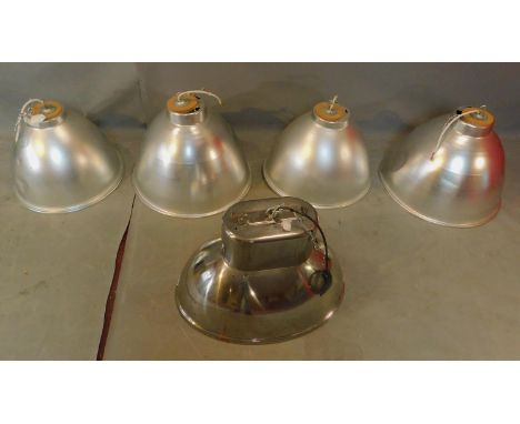 A set of 4 industral light shades and a chrome example. L.60 W.44 (largest) 