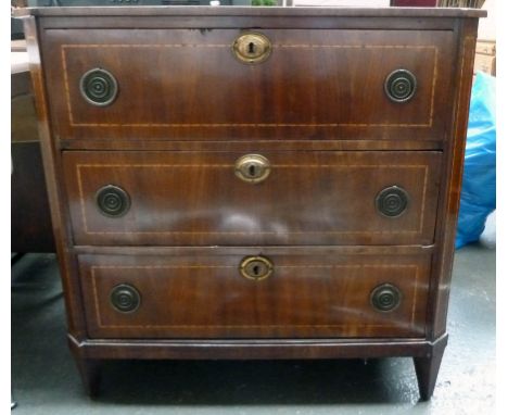 A Dutch mahogany and boxwood strong commode, 84 x 44 x 84cmH