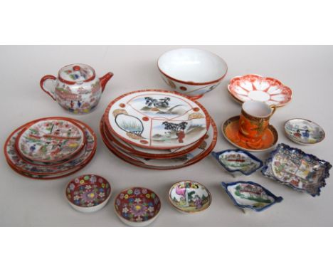 A selection of Japanese ware, including two small matching sets of plates, one with a teapot, together with two English ceram