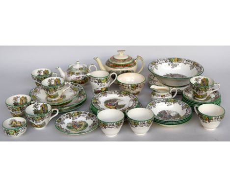 A collection of Spode's Byron pattern ceramics to include a teapot, a cream jug, a milk jug, a sugar bowl, two serving plates