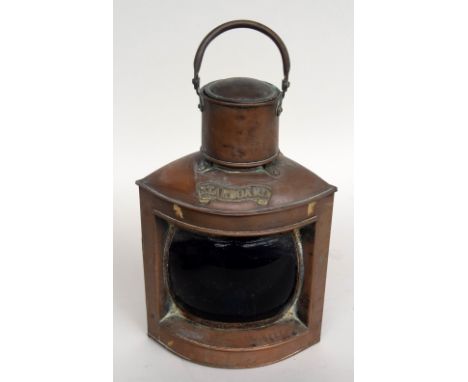 Maritime interest-an early to mid 20th century electrified brass ship's lantern labelled 'Starboard', 36cmH