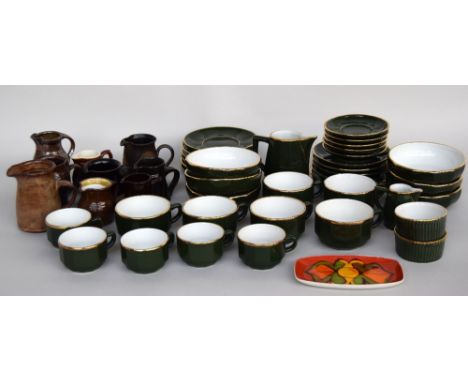 A selection of ceramic ware, including a French Apilco green and gold porcelain coffee set, comprising coffee cups, saucers, 