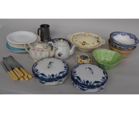 A large selection of British ceramic ware, including a set of eight pairs of light brown glazed stoneware teacups and plates 