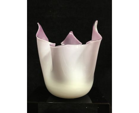 Venini - A glass handkerchief vase, of pale amethyst to white opaque glass, acid etched mark Venini Murano Italia to base, 18