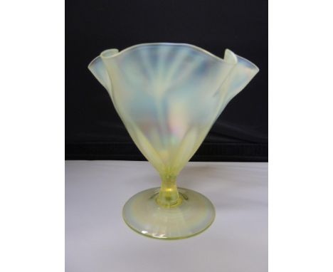 John Walsh Walsh - an straw opal Brocade glass vase of conical form with wavy rim, decorated with relief moulded Egyptian Lil