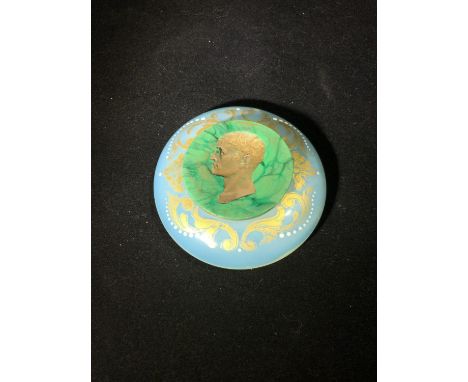 Salviati - an unusual glass paperweight, of opaline body applied with a 'carved' malachite glass bust portrait medallion of a