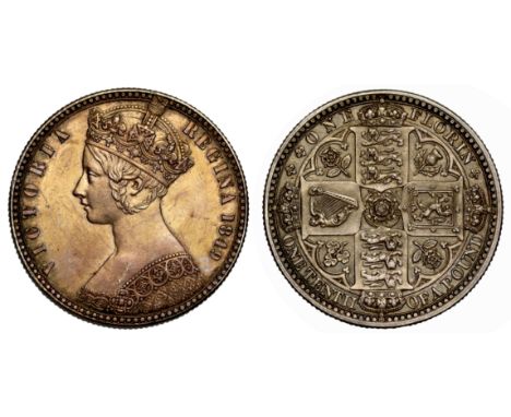 Victoria (1837-1901), silver Florin, 1849, Godless type, crowned Gothic type bust left, WW in field for engraver William Wyon
