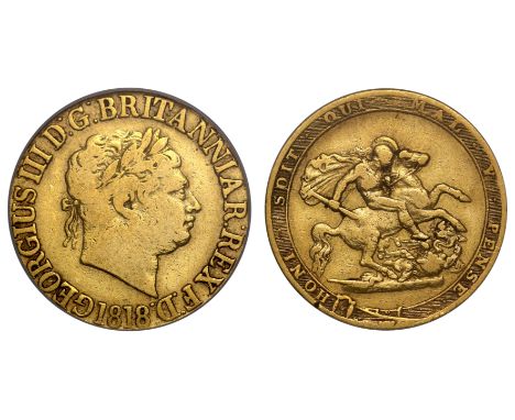 g George III (1760-1820), gold Sovereign, 1818, first laureate head right, date below, Latin legend commences lower left, GEO