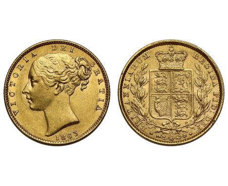 g Victoria (1837-1901), gold Sovereign, 1863, die number 13, second larger young head left, W.W. incuse on truncation for eng