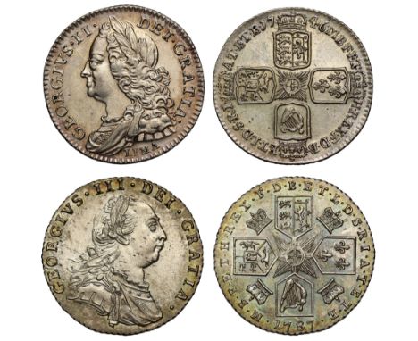 Milled British Sixpences (2); George II (1727-60), 1746, LIMA type, laureate bust left, LIMA below, Latin legend and toothed 