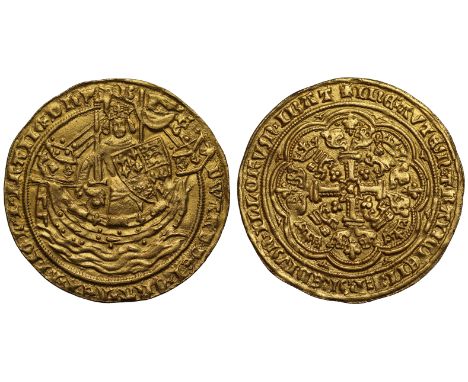 Edward III (1327-77), gold Noble, Pre-Treaty series G (1356-61), King standing in ship sailing right, with upright sword and 