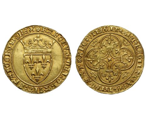 France, Charles VI the Well-Beloved (1380-1422), gold Ecu d'Or … la Couronne, first issue (authorized 11th March 1385), KAROL