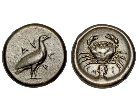 †&nbsp;Sicily, Akragas, silver Didrachm, c. 480-470 BC, AK-RA, eagle standing right, rev. CA-S, crab, male head facing right,