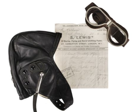 * Aviation Apparel. Interwar Flying Helmet and Goggles, circa 1930s, an example of private pilot's headwear by S. Lewis, 27 C