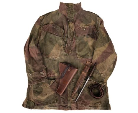 * WWII Airborne Troops Denison smock, dated 1945, size 3 with printed tailor's label for John Gordon &amp; Co, 1945, green ca