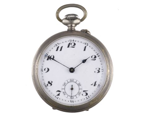 * Airship Timepiece. An Edwardian airship pocket / stop watch, circa 1910, circular white enamel dial with arabic numbers, bl