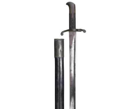 * British Lancaster sword bayonet by R&amp;W Aston, P1855, the 48.2 cm steel with falchion pipe backed blade stamped with mak
