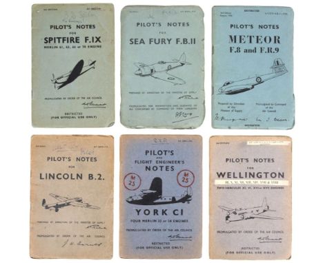 * Pilot's Notes. A collection of 30 Pilots Notes, 19.5 x 13 cm, comprising Spitfire F.I.X (2nd) inscribed F/O Rhodes 32 Sqdn;