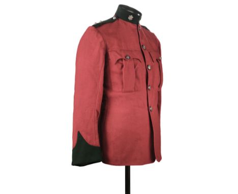 * Victorian Scarlet Tunic, 3rd Glamorgan Rifle Volunteers, with green facings, silvered buttons and collar badges, 72 cm long