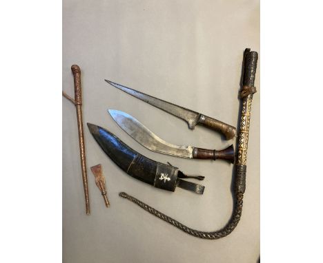 * Khyber Knife. Afghan Choora, the 32 cm blade engraved along the top edge with scrolls and chevrons, with horn grip, overall