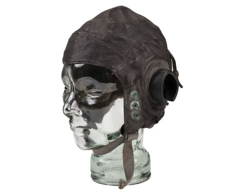 * Flying Helmet. WWII RAF C Type brown leather flying helmet, with tailors label for Aviakit, rubber earpieces and wired, the