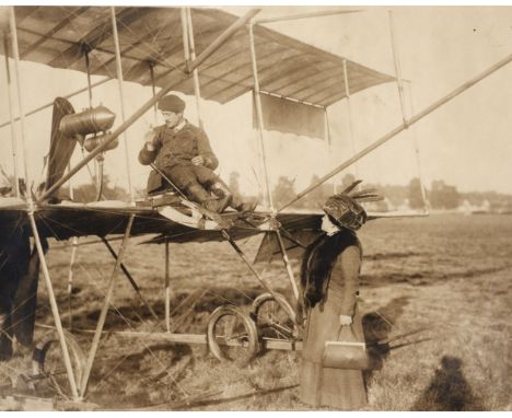 * Pioneer Aviation. Louis Paulhan flying over Brooklands, 29 October 1909, comprising 7 early black and white press photograp