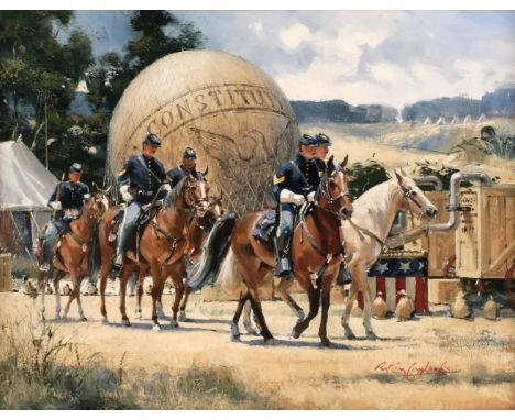 * Cowland (Anthony R.G., late 20th century). The Advantage, Thaddeus Lowe's Balloon, 1862, oil on board, signed lower right, 