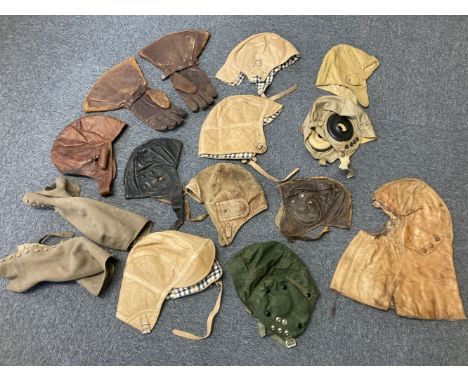 * Flying Helmets. WWI Royal Flying Corps cowl flying helmet, circa 1915, soft light brown leather and in very poor condition,