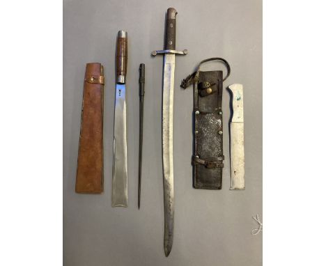 * Knives. Spanish sidearm, the yataghan type blade stamped Artilleria Fabrica de Toldeo, numbered 9089, steel crossguard and 