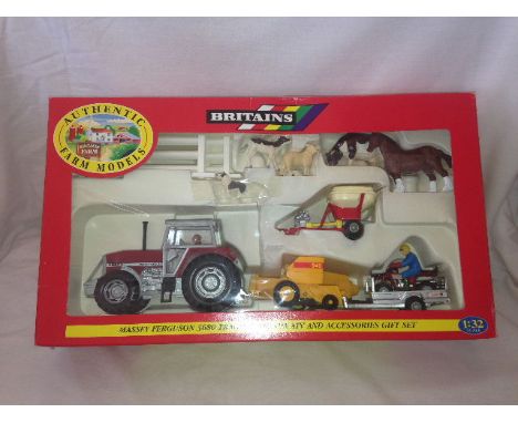 BRITAINS - MASSEY FERGUSON 3680 TRACTOR, HONDA ATV AND ACCESSORIES GIST SET - (9669)